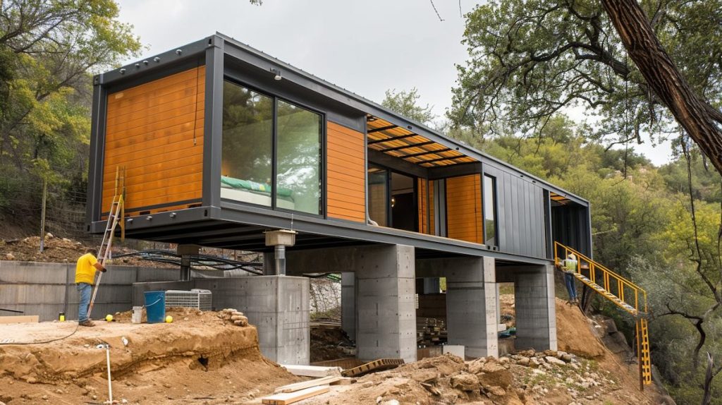 maison conteneur moderne avec sous sol fondations